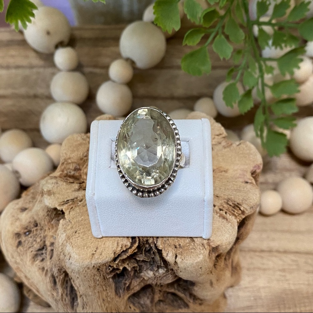 Sterling silver .925 and Pale green gemstone ring
